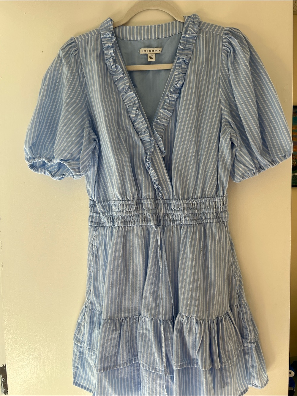 100% Cotton Womenβs Light Blue Striped Ruffle Dress